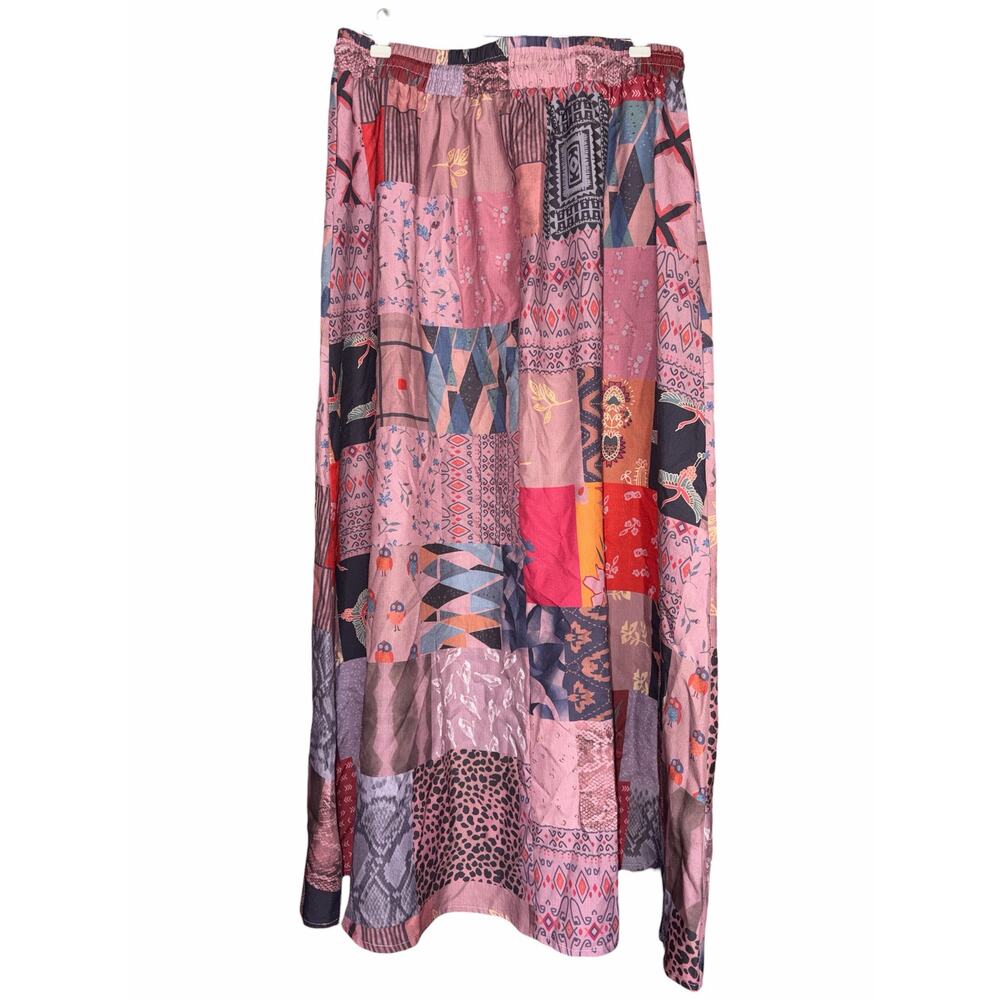 Unbranded Drawstring Maxi Patchwork Boho Skirt Si… - image 3